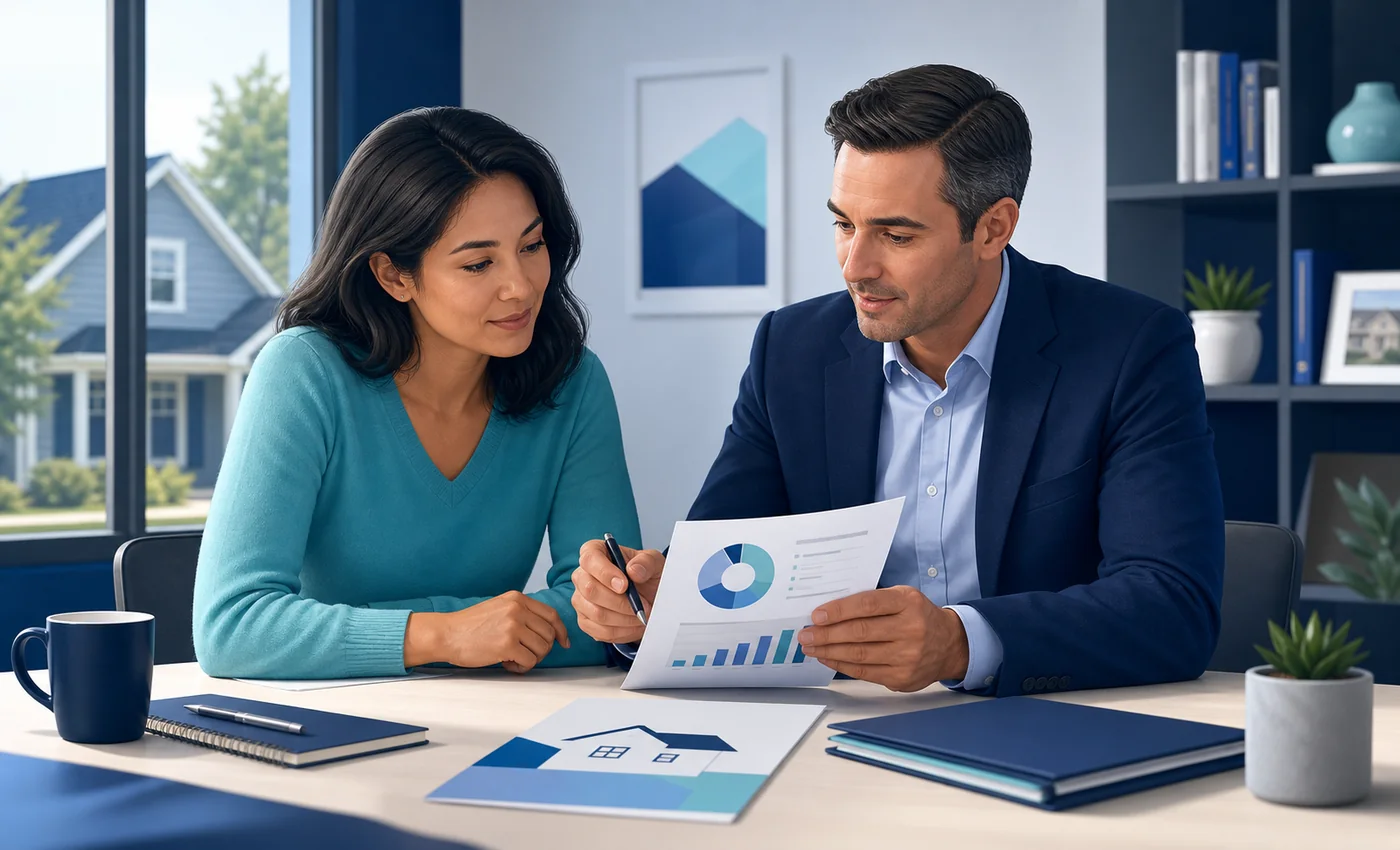 Homeowner reviewing an affordable mortgage payment plan with a mortgage professional